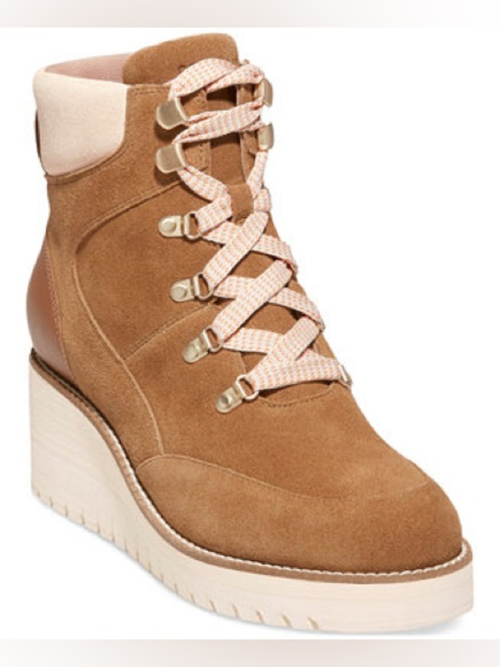 NEW Cole Haan Zerogrand City Lace Up Wedge Boot 8.5 NEW $278 Retail Toffee/Pink